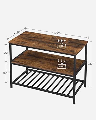 VASAGLE Kitchen Island with 3 Shelves, 47.2 Inches Width Kitchen Shelf with Large Worktop, Stable Steel Structure, Industrial, Easy to Assemble, Rustic Brown and Black UKKI01BX