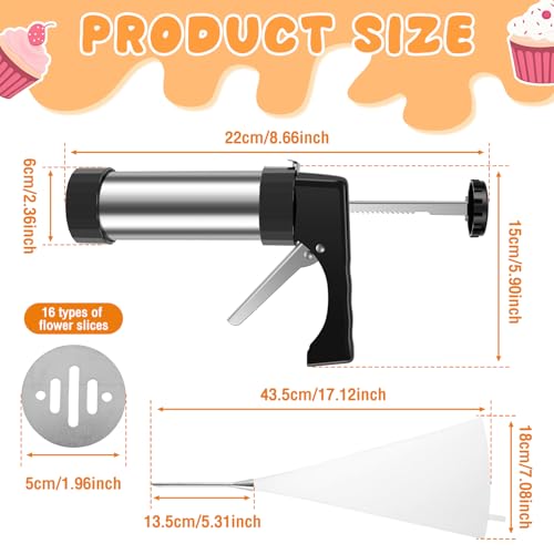 Churro Maker Machine - Stainless Steel Churros Gun Kit, 3-In-1 Multifunctional Cookie Press Gun with Piping Bag, 8 Piping Nozzles and 16 Cookie Discs for Making Churro, Cookie and Cake DIY