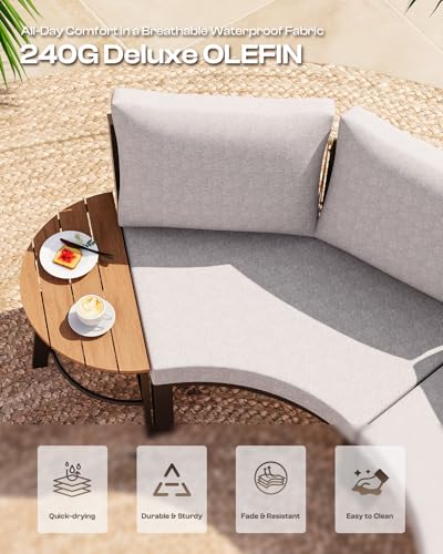 Oasbira Luxury Patio Furniture Set for 12 People, 9-Piece Curved Patio Conversation Sets with Woven Rope & Modular Coffee Table, Half Moon Outdoor Furnitrue Set for Deck, Garden, Gray