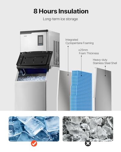 VEVOR Commercial Ice Maker Machine, 300LBS/24H Ice-Making Machine, Ice Maker with 300LBS Stainless Steel Storage Bin, Auto Self-Cleaning, and Touchscreen, for Bar Cafe Restaurant Business