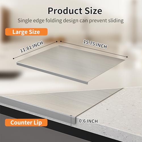 Large Stainless Steel Cutting Boards for Kitchen, Chopping Boards with Grey Non-slip Mat, Cutting Board with Counter Lip for Meat, Fruits, Vegetables, Bread,Dough(15.75" × 11.81")
