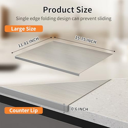 Large Stainless Steel Cutting Boards for Kitchen, Chopping Boards with Grey Non-slip Mat, Cutting Board with Counter Lip for Meat, Fruits, Vegetables, Bread,Dough(15.75" × 11.81")