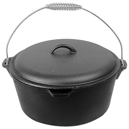 Cuisiland 9 Quart Cast Iron Dutch Oven with Dome Lid & Bail Handle – Pre-Seasoned Campfire Pot for Outdoor Cooking, Baking, Braising & Stews – Heavy-Duty, Even-Heat Casserole Pot for Camping & Home Use