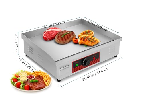 Commercial Electric Griddle 22 inch Adjustable Temp Control, Countertop Flat Top Electric Grill, heavy Duty healthy Stainless Steel Griddle BBQ Grill 55cm,Flat Top Grill for Restaurants