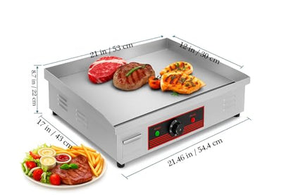 Commercial Electric Griddle 22 inch Adjustable Temp Control, Countertop Flat Top Electric Grill, heavy Duty healthy Stainless Steel Griddle BBQ Grill 55cm,Flat Top Grill for Restaurants