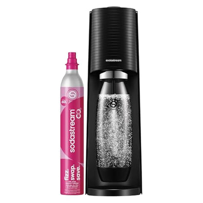 SodaStream Terra Sparkling Water Maker Machine, with 1 Litre Reusable BPA-Free Water Bottle for Carbonating & 60 Litre Quick Connect CO2 Gas Cylinder – Black