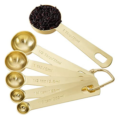 Gold Measuring Spoons, Heavy Duty 18/8 Stainless Steel Measuring Set of 6 Piece: 1/8 tsp, 1/4 tsp, 1/2 tsp, 1 tsp, 1/2 tbsp & 1 tbsp Measuring Liquid and Dry Ingredients for Cooking Baking Gift Set
