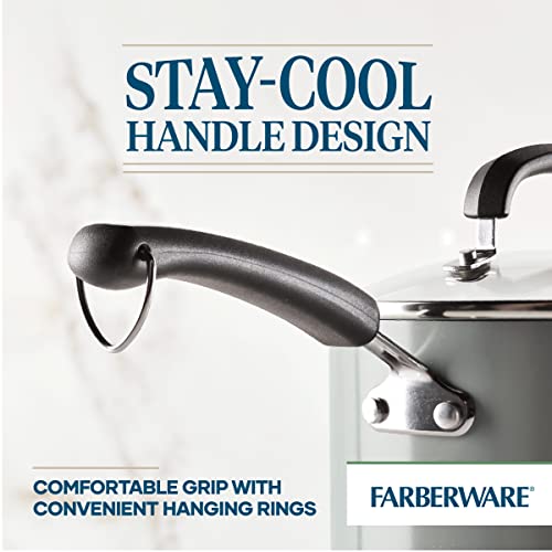 Farberware EcoAdvantage Ceramic Nonstick Straining Saucepan/Sauce Pan with Lid, 3 Quart, Gray