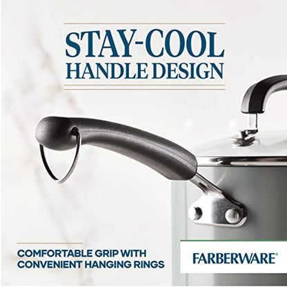 Farberware EcoAdvantage Ceramic Nonstick Straining Saucepan/Sauce Pan with Lid, 3 Quart, Gray