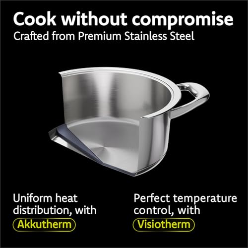 A by AMC - Rondeau Pot with Lid - 3.7 Qt 9.5" Stainless Steel Braiser - Even Heat Akkutherm Base - Induction Compatible - Oven & Dishwasher Safe
