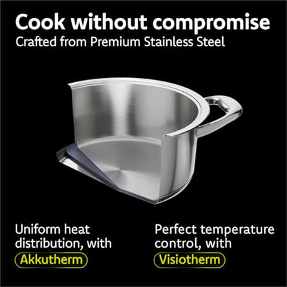 A by AMC - Rondeau Pot with Lid - 3.7 Qt 9.5" Stainless Steel Braiser - Even Heat Akkutherm Base - Induction Compatible - Oven & Dishwasher Safe