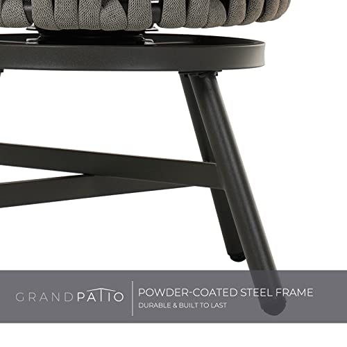 Grand patio 5-Piece Outdoor Dining Set for 4, Patio Dining Furniture Set for 4 Swivel Rope Wicker Chairs & 1 Square Dining Faux Woodgrain Table with Umbrella Hole, Light Gray Brown
