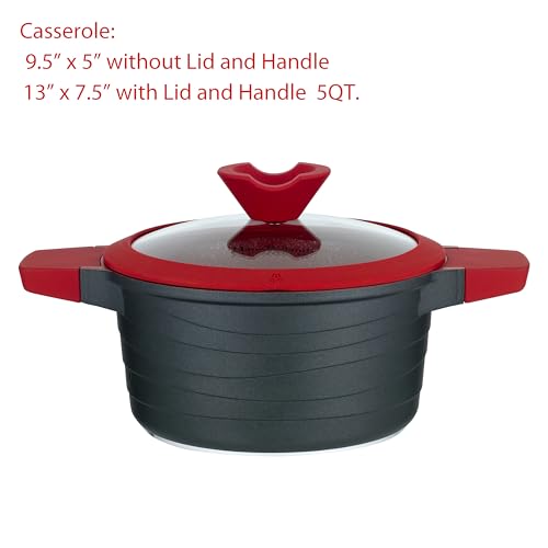 Lorren Home Trends Die-Cast Aluminum Cookware Set, 14 Piece, Non-Stick, Induction Compatible, Red