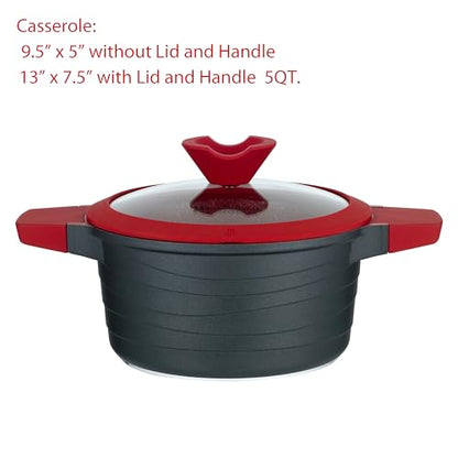 Lorren Home Trends Die-Cast Aluminum Cookware Set, 14 Piece, Non-Stick, Induction Compatible, Red