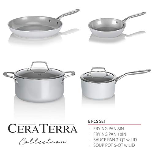 TECHEF - CeraTerra Collection Ceramic Nonstick Cookware Set (PTFE and PFOA Free Ceramic Exterior & Interior), Made in Korea, (6-Piece Set)