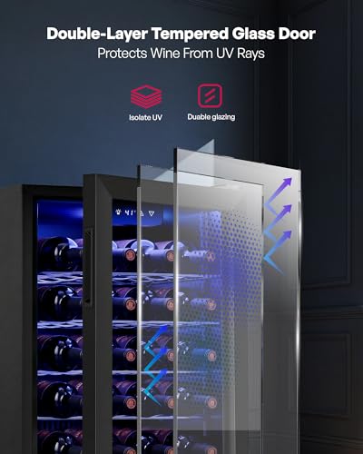 Icyglee 25 Bottle Compressor Wine Cooler Refrigerator, Freestanding Wine Cellar with 41-64°F Adjust Temp & Double-layer Glass Door for Red and White, Wine Cooler for Home Bar, Black