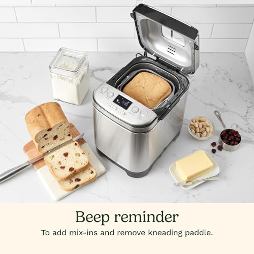 Cuisinart Bread Maker Machine, Stainless Steel Automatic Bread Machine with 12 Menu Options, 3 Loaf Sizes up to 2 Lb., 3 Crust Colors, Removable Nonstick Baking Pan & Kneading Paddle, CBK-110NAS