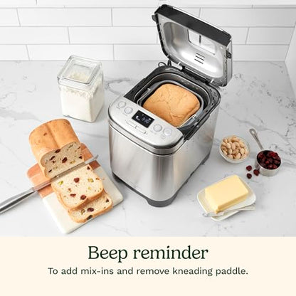 Cuisinart Bread Maker Machine, Stainless Steel Automatic Bread Machine with 12 Menu Options, 3 Loaf Sizes up to 2 Lb., 3 Crust Colors, Removable Nonstick Baking Pan & Kneading Paddle, CBK-110NAS