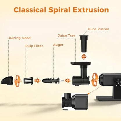 Cold Press Juicer Machines, Slow Masticating Juicers with LED Smart Touch Screen, Professional Extractor for Leafy Greens, Kale & Fibrous Vegetables, 2 Modes & Reverse, BPA-Free