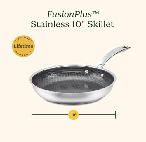 Cuisinart FusionPlus Hybrid Stainless Steel Cookware, 10-Inch Skillet with PFAS-Free PURELYSEAR Ceramic Technology, Scratch Proof, Cool Grip Handles, Dishwasher Safe, FPS22-24