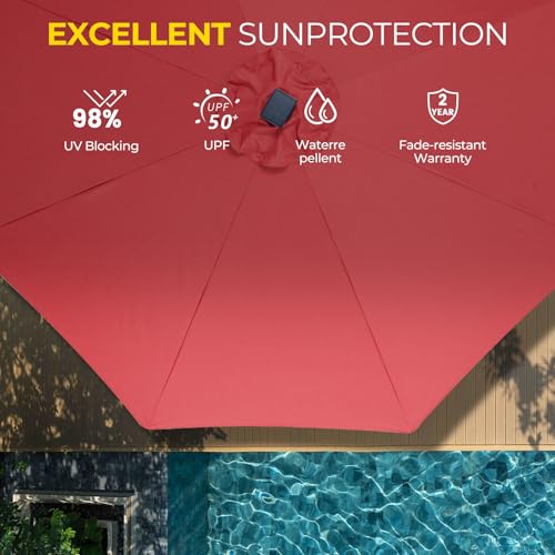 Tempera 9ft Patio LED Umbrella with light | Solar Outdoor Umbrella | Market Table Parasol with Push Button Tilt and Crank, with Sturdy Pole&Fade resistant canopy,Easy to set