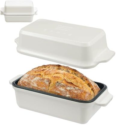 Enameled Cast Iron Dutch Oven for Sourdough Bread Baking, 9×5 Dutch Oven Pot with Lid, 2 in 1 Bread Baking Pans with Lid, Roasting & Braising, Easy Release, Oven & Induction Safe (4.2 QT,White)