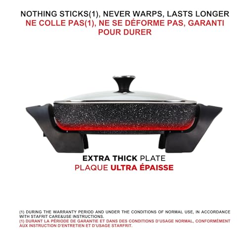 Starfrit The Rock Electric Skillet - 12" x 12" - Rock.Tec Non-Stick Cooking Surface - Tempered Glass Lid - 1200W