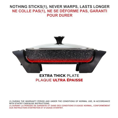 Starfrit The Rock Electric Skillet - 12" x 12" - Rock.Tec Non-Stick Cooking Surface - Tempered Glass Lid - 1200W