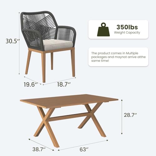 LayinSun Outdoor Dining Set for 12, 14 Pieces Patio Furniture Sets with Aluminum Dining Table and Rope Weave Chairs