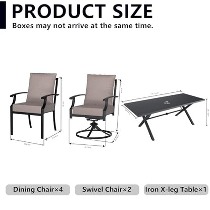 Kullavik 9 Pieces Outdoor Dining Set,Patio Dining Table and Chairs Set for 8,Fence Pattern Back Chairs with Thickened Cushions & Rectangular Metal Dining Table with Umbrella Hole for Patio,Sand