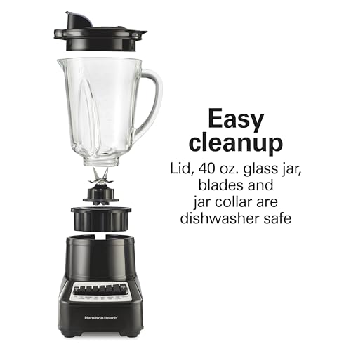 Hamilton Beach Wave Crusher Blender for Smoothies With 40 Oz Glass Jar and 14 Functions, Ice Sabre Blades & 700 Watts for Consistently Smooth Results, Black & Stainless Steel (54220)