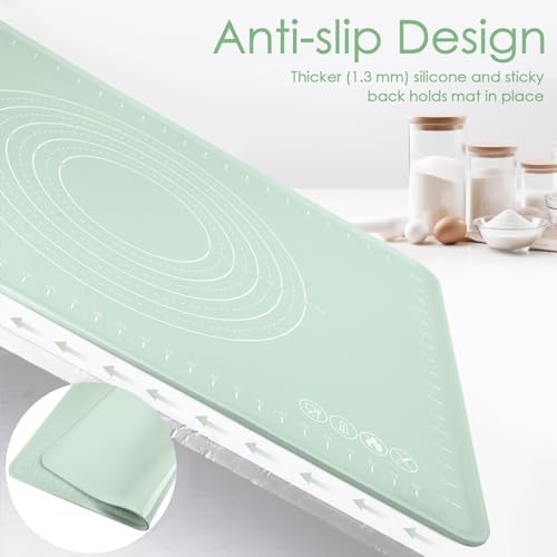 Extra Large Silicone Baking Mat for Countertops, Extra Thick 28" x 20" Non-Slip Pastry Mat with Raised Edges and Measurements, Food-Grade Dough Rolling Sheet for Kneading, Pizza, Bread,Fondant