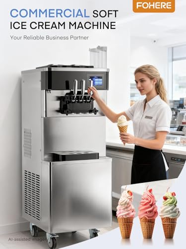 Commercial Ice Cream Machine 5.8-7.9 Gal/h, 3 Flavors Soft Serve Ice Cream Machine with 14L Hopper, Auto Clean Ice Cream Maker With Touch LCD Panel for Snack Restaurants Bars, 2200W