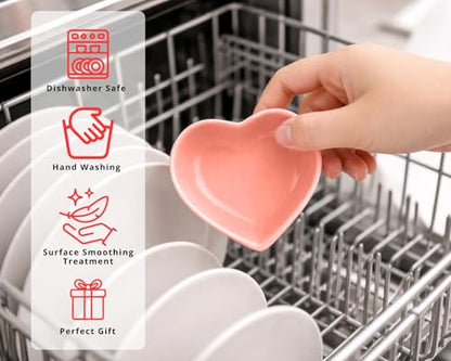 DS. DISTINCTIVE STYLE Heart Shape Ceramic Dipping Bowls Porcelain Sauce Dishes Set Of 4 Pink Mini Serving Ramekins