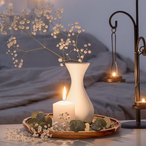 Acacia Round Wood Tray Decorative Serving Trays for Ottoman Coffee Table Candle Holder Tray Kitchen Counter Island Accents Home Decor Circle Circular Wood Centerpiece Trays for Dining Room Table