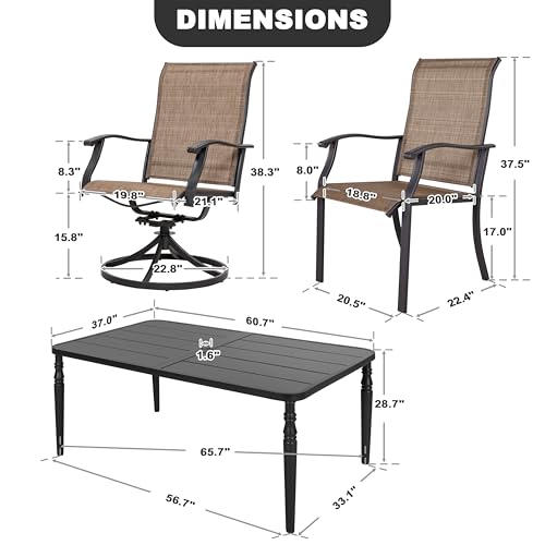 NUU GARDEN 7-Piece Outdoor Metal Dining Set, Patio Dining Table Set with 2 Textilene Swivel Chairs and 4 Textilene Chairs, Patio Furniture Set for Patio, Deck, Garden, Backyard, Balcony, Black&Brown