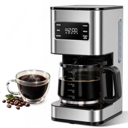 12 Cup Drip Coffee Maker Programmable, Regular & Strong, LED Display