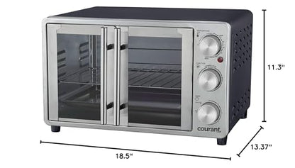 Courant French Door Convection Toaster Oven & Broiler, Bake Broil Toast Oven, Fits 9x13’’ Aluminum Baking Pan, 6-Slices, 10’’ Pizza, Convection Oven - Stainless Steel