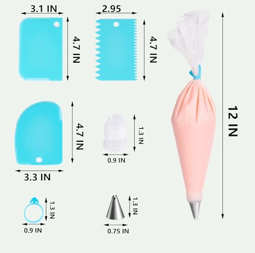 Karebeen Piping Bags and Tips Set, 100pcs Pastry Bags Cakes Decorating Supplies Kit, 3 Cake Scraper, 2 Couplers, 16 Piping Tips, 2 Bag Ties (12 INCH)