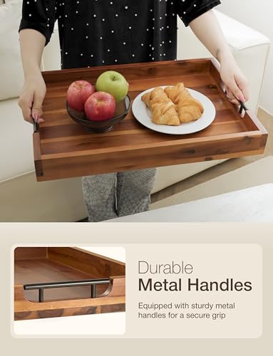 TIDITA 20 x 14 Inch Large Ottoman Tray for Living Room – Large Wooden Tray for Ottoman , Decorative Serving Tray with Handles, for Coffee Table, Kitchen Counter & Home Decor