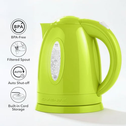 OVENTE 1.7L Electric Tea Kettle, Fast Boiling Water Heater, Green KP72G