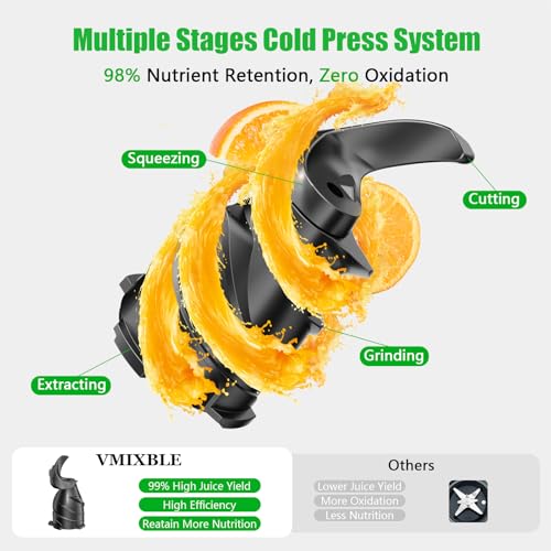 Juicer Machines, Cold Press Juicer with 5.8" Wide Feed Chute, 300W Slow Masticating Juicer for Whole Fruits & Vegetables, High Juice Yield, Easy to Clean, BPA Free Juice Extractor Machine