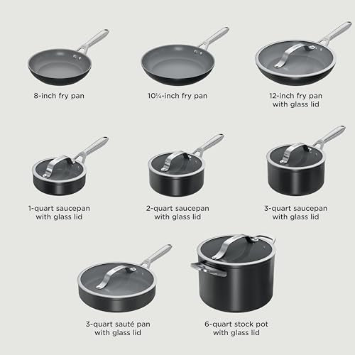 Ninja Ceramic Pro 14-Piece Cookware Set, Non-Stick Pots & Pans Set with Glass Lids, Nontoxic, PTFE Free, Ceramic Coated, Oven Safe, All Stovetops & Induction Compatible, Black, CW39014BK