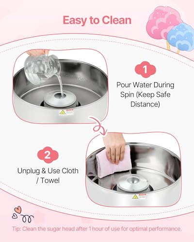 VEVOR Cotton Candy Machine Commercial, 1000W Electric Candy Floss Maker, Easy Use with 15 inch Stainless Steel Bowl and Sugar Scoop, Makes Hard Candy for Home Kids Birthday, Family Party, Blue