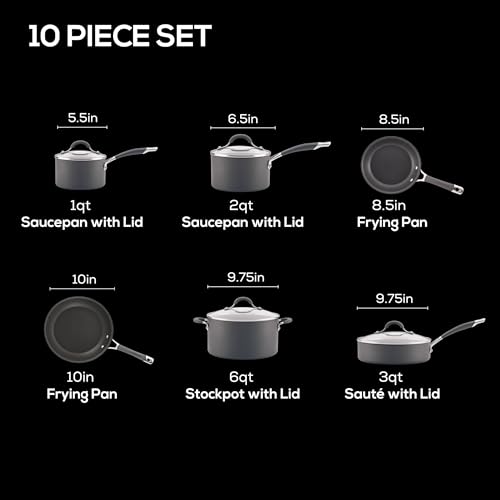 Circulon Radiance Hard-Anodized Nonstick Cookware Set, Kitchen Pots and Pans Set, 10-Piece, Gray