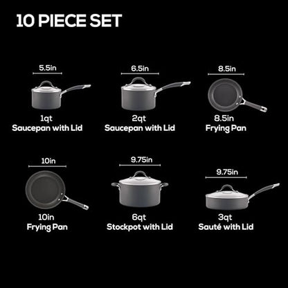 Circulon Radiance Hard-Anodized Nonstick Cookware Set, Kitchen Pots and Pans Set, 10-Piece, Gray