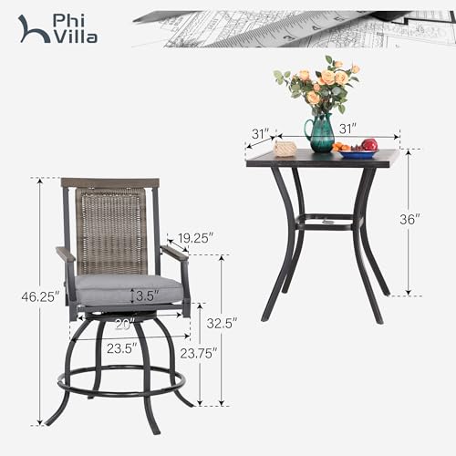PHI VILLA Outdoor Bar Set, Patio 4 Chairs & Counter Height Table