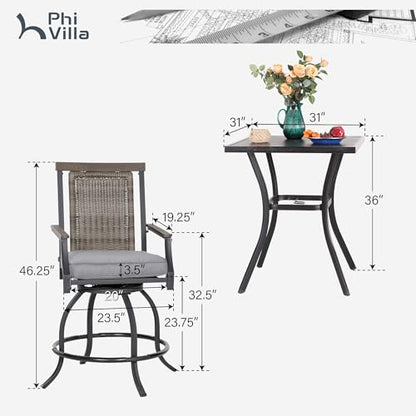 PHI VILLA Outdoor Bar Set, Patio 4 Chairs & Counter Height Table