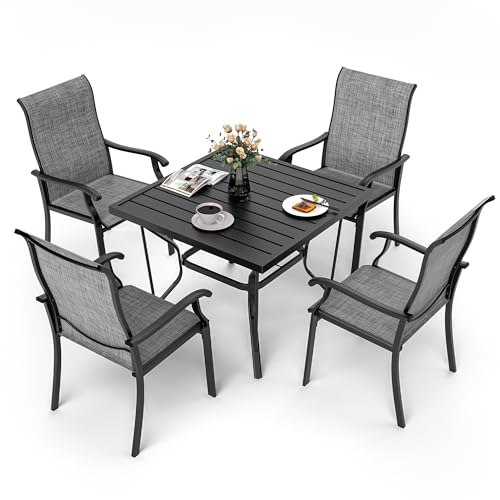 PATIOPIA 5-Piece Outdoor Dining Set, Patio Furniture Set with 4 Regular Chairs,Patio Dining Set with 1 Rectangular Table for Garden, Backyard, Poolside, Deck, Charcoal