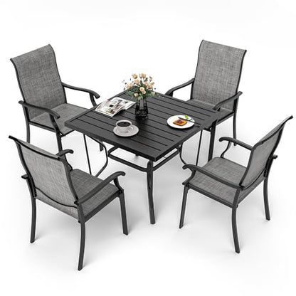 PATIOPIA 5-Piece Outdoor Dining Set, Patio Furniture Set with 4 Regular Chairs,Patio Dining Set with 1 Rectangular Table for Garden, Backyard, Poolside, Deck, Charcoal
